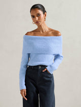 Mariah Petite Boucle Bardot Sweater Blue Forever New