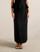 Maggie Linen Column Maxi Skirt Black Forever New