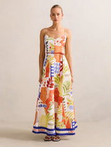 Mattie Seam Detail Linen Midi Dress Rhodes Collage Forever New