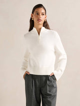 Chantal Zip Neck Knit Sweater Cream Forever New