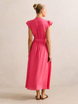 Serafina Scallop Edge Linen Midi Dress Forever New