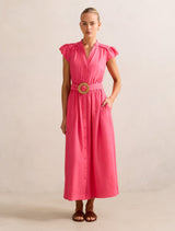 Serafina Scallop Edge Linen Midi Dress Cotton Candy Forever New