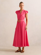 Serafina Scallop Edge Linen Midi Dress Forever New