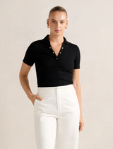 Amari Press Stud Polo Top Black Forever New