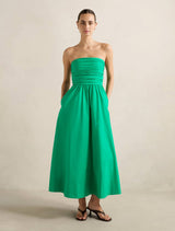 Matisse Ruched Cotton Halter Midi Dress Clover Forever New