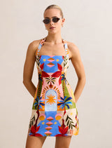 Keely Halter Neck Linen Mini Dress Bright Havana Forever New