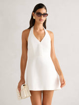 Ricki Linen Halter Mini Dress Porcelain Forever New