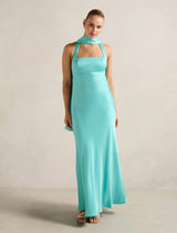 April Open Back Satin Maxi Dress Aqua Breeze Forever New