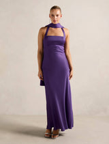 April Open Back Satin Maxi Dress Royal Purple Forever New