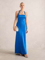 April Open Back Satin Maxi Dress Vivid Azure Forever New