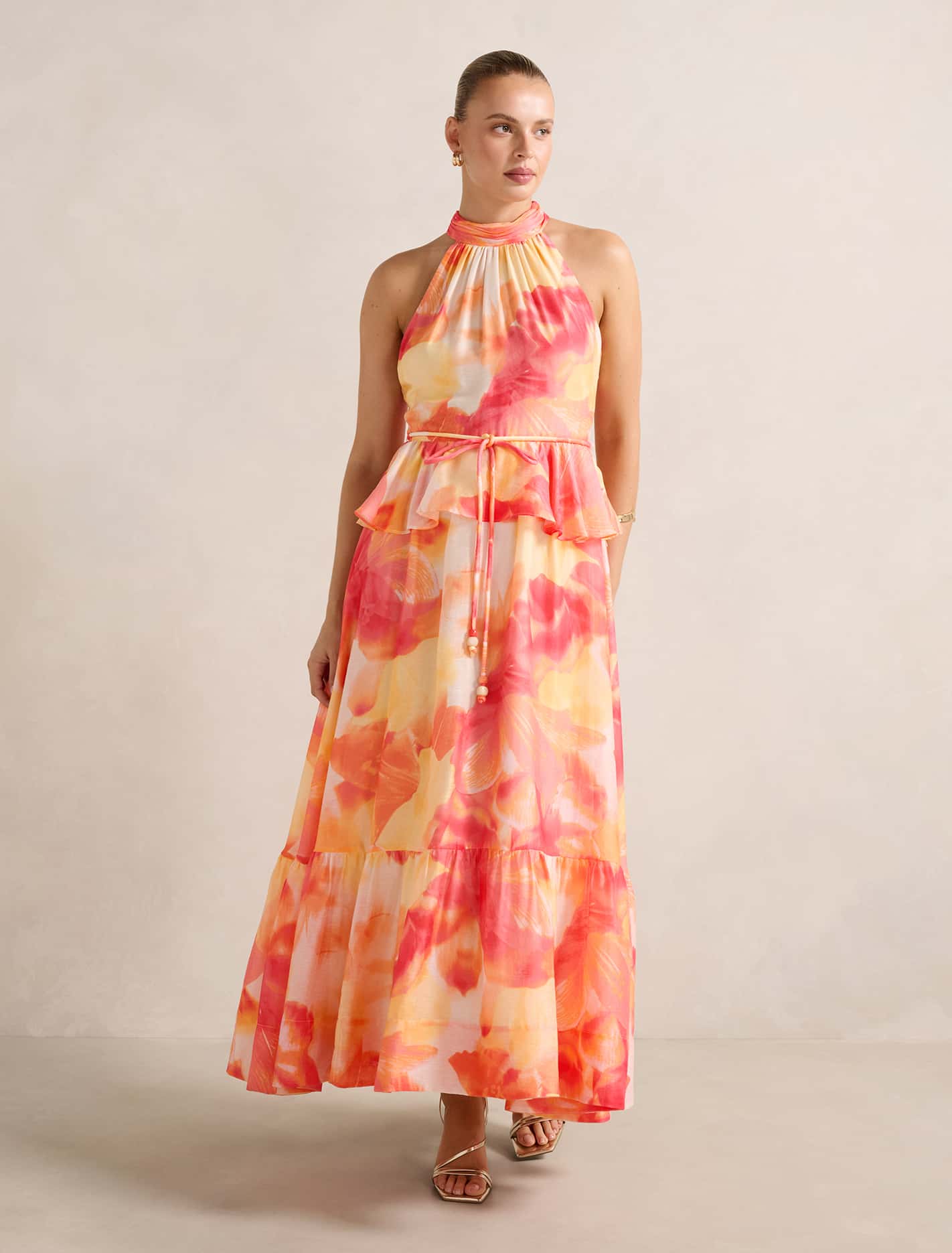 maxi forever new dresses Serena Halter Peplum Maxi Dress Sunset Vida Floral