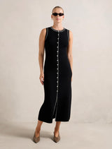 Kelsi Pearl Trim Tipped Knit Dress Black Forever New