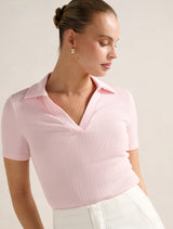 Addison Rib Short Sleeve Polo Top Forever New