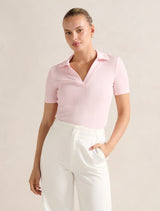 Addison Rib Short Sleeve Polo Top Cherry Blossom Forever New