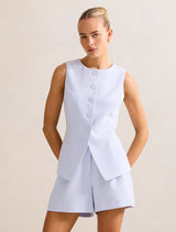 Chloe High Neck Waistcoat Cloud Blue Suit Forever New