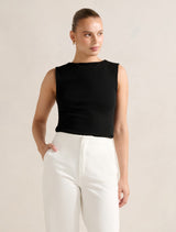 Frankie Boat Neck Tank Top Black Forever New