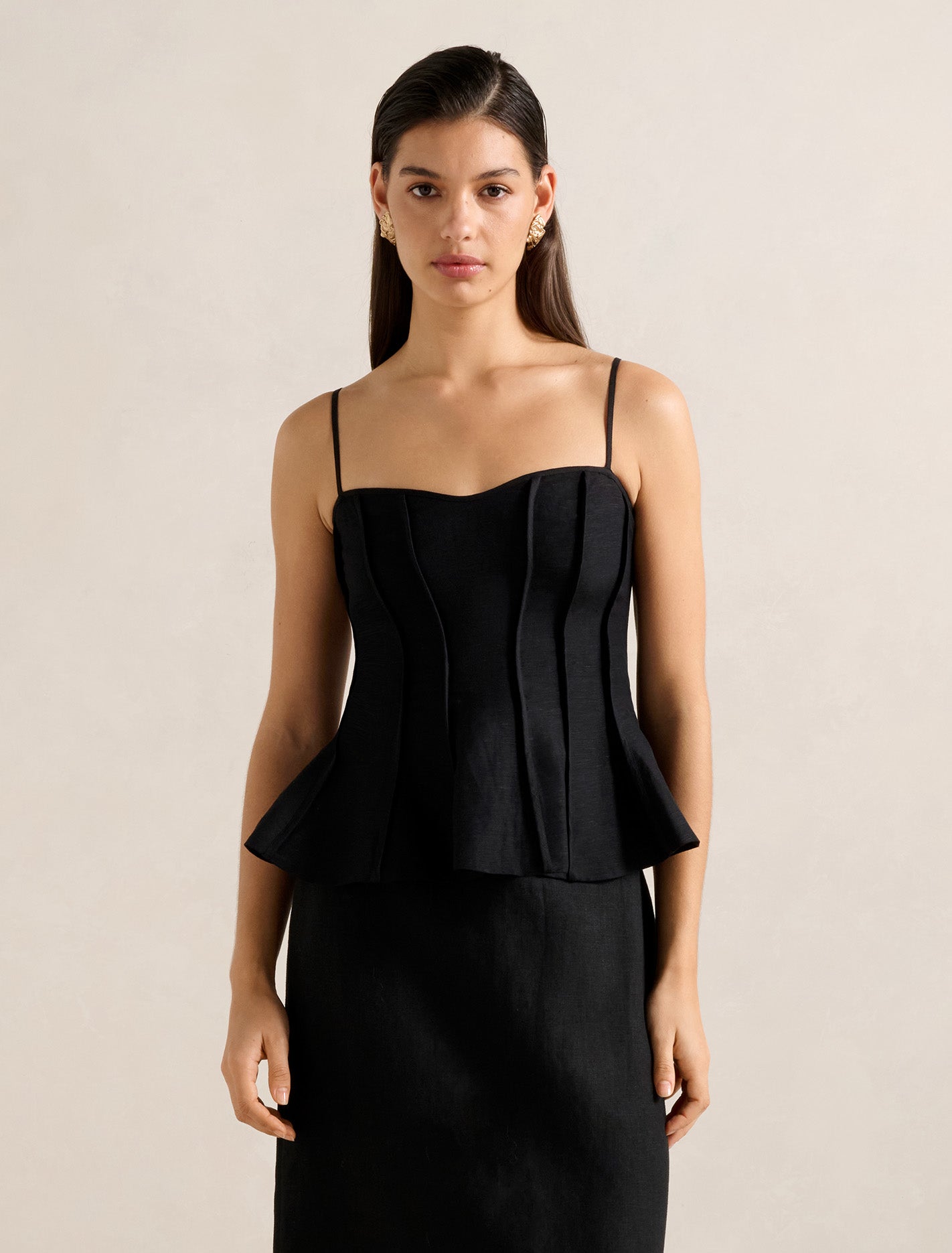 Caitlin Peplum Top Black | Forever New