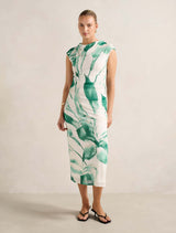 Alessi Extended Shoulder Midi Dress Green Floral Forever New