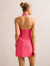 Esther U-Neck Halter Linen Mini Dress