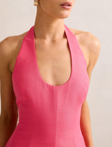 Esther U-Neck Halter Linen Mini Dress
