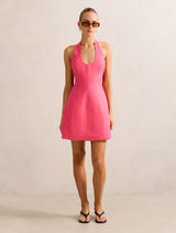 Esther U-Neck Halter Linen Mini Dress