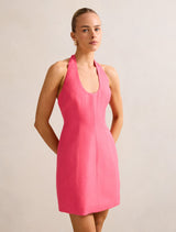 Esther U-Neck Halter Linen Mini Dress