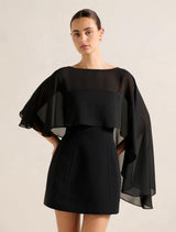 Aria Asymmetrical Chiffon Cape 0 Black Forever New