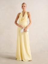 Becca Cowl Halter Satin Dress Soft Yellow Forever New