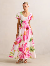 Lily Scoop Neck Midi Dress Cora Tropical Forever New