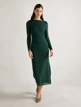 Ally Long Sleeve Mesh Dress Dark Jungle Green Forever New