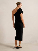 Linda One Shoulder Puff Sleeve Midi Dress