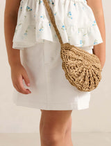 Davina Pleated Girls Denim Skirt White Cloud Forever New