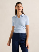 Alice Stitch Interest Polo Top Cloud Blue Forever New