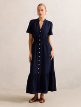 Eleanor Button Down Midi Dress Navy Sails Forever New