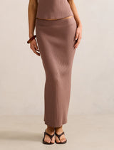 Kallie Rib Knit Midi Pencil Skirt Neutral Forever New