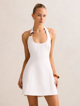 Tash Hardware Halter Linen Mini Dress Porcelain Forever New