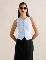 Raya Ribbed Knitted Tank Top Cloud Blue Forever New