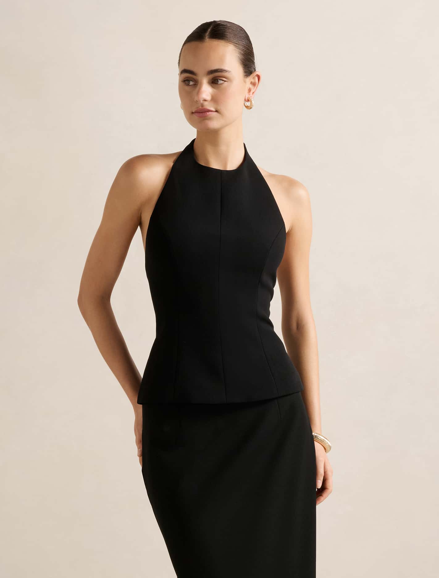 Kate Peplum Halter Top Black