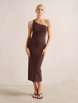 Monroe Asymmetric Knit Dress Chocolate Forever New