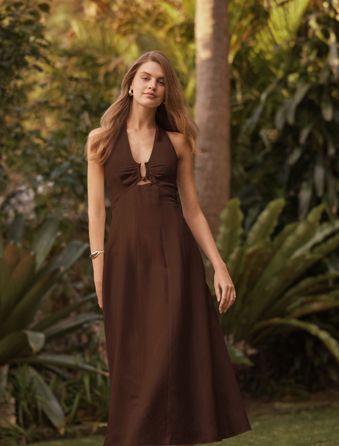 Angie Halter Linen Midi Dress Chocolate