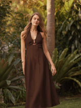 Angie Hardware Halter Linen Midi Dress Forever New