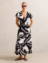 Mara Puff Sleeve Cotton Midi Dress Black Nusa Leaf Forever New