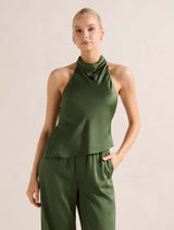 Skyler Halter Satin Top Thyme Co-Ord Forever New