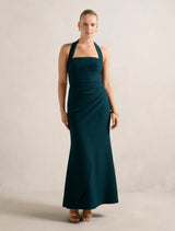 Willow Halter Wrap Maxi Dress Dark Green Forever New