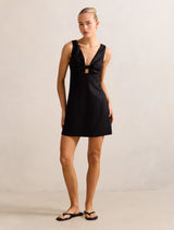 Indigo Knot Front Mini Dress Black Forever New