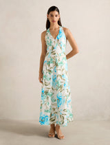 Sallie Halter Bow Midi Dress Blue Lyell Floral Forever New