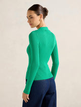 Zoey Scallop Detail Knit Polo Top Forever New