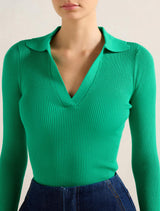 Zoey Scallop Detail Knit Polo Top Forever New