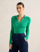 Zoey Scallop Detail Knit Polo Top Forever New