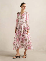 Nicky Long Sleeve Tiered Midi Dress Pink Floral Forever New